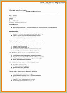 Sample Resume For A Pharmacy Technician