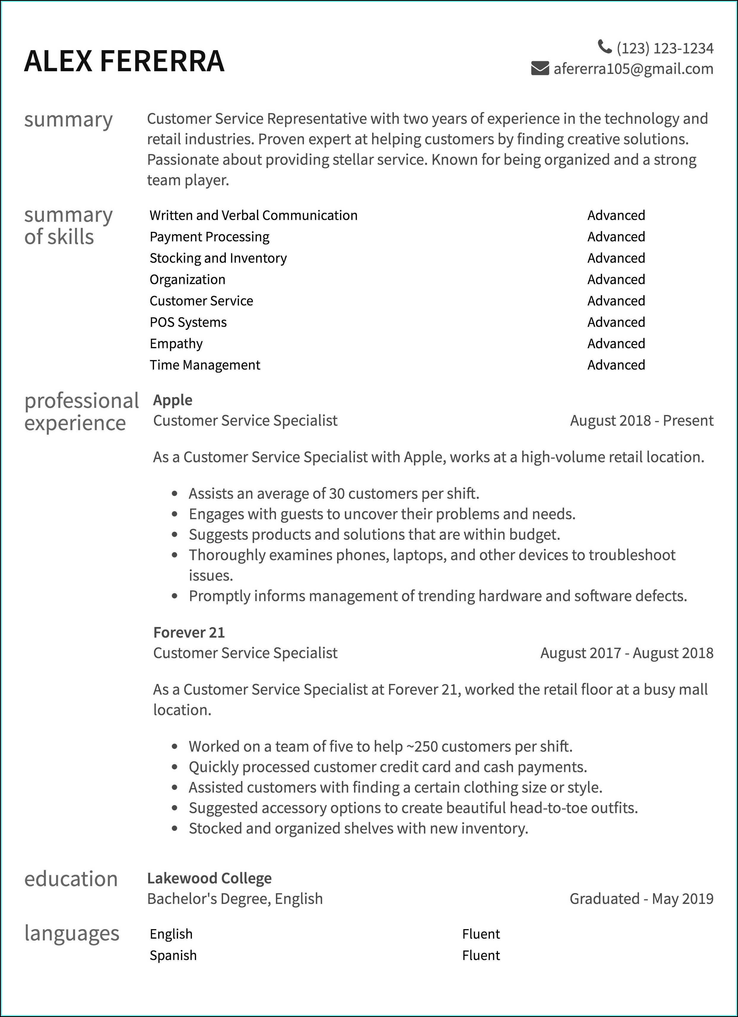 Sample Resume Of Construction Worker