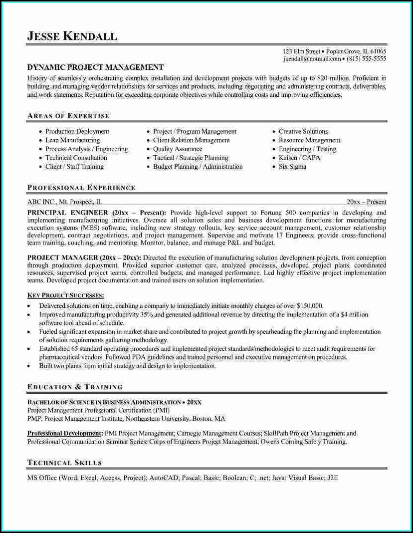 Sample Resumes For Project Managers