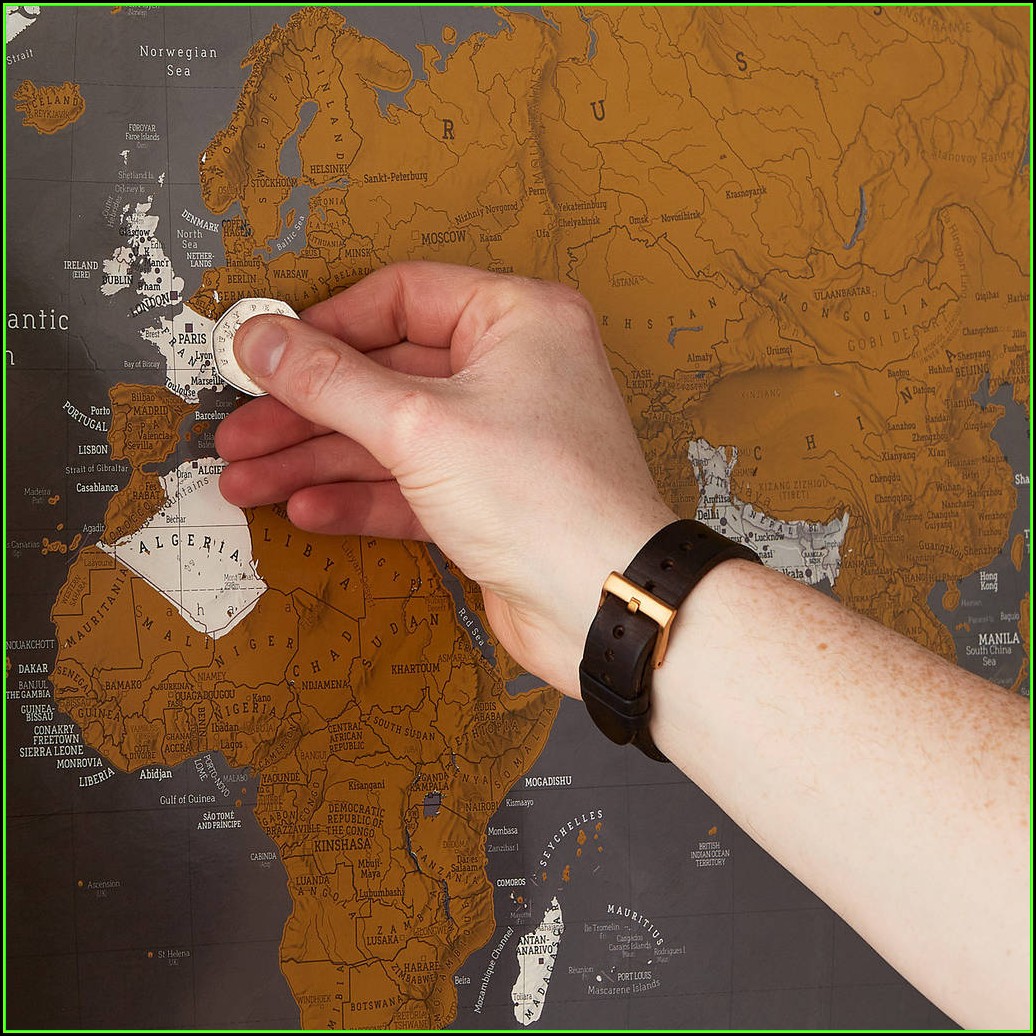 Scratch The World Black Map Print With Coin