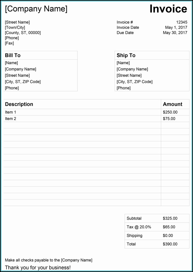 Simple Invoice Template Word Free