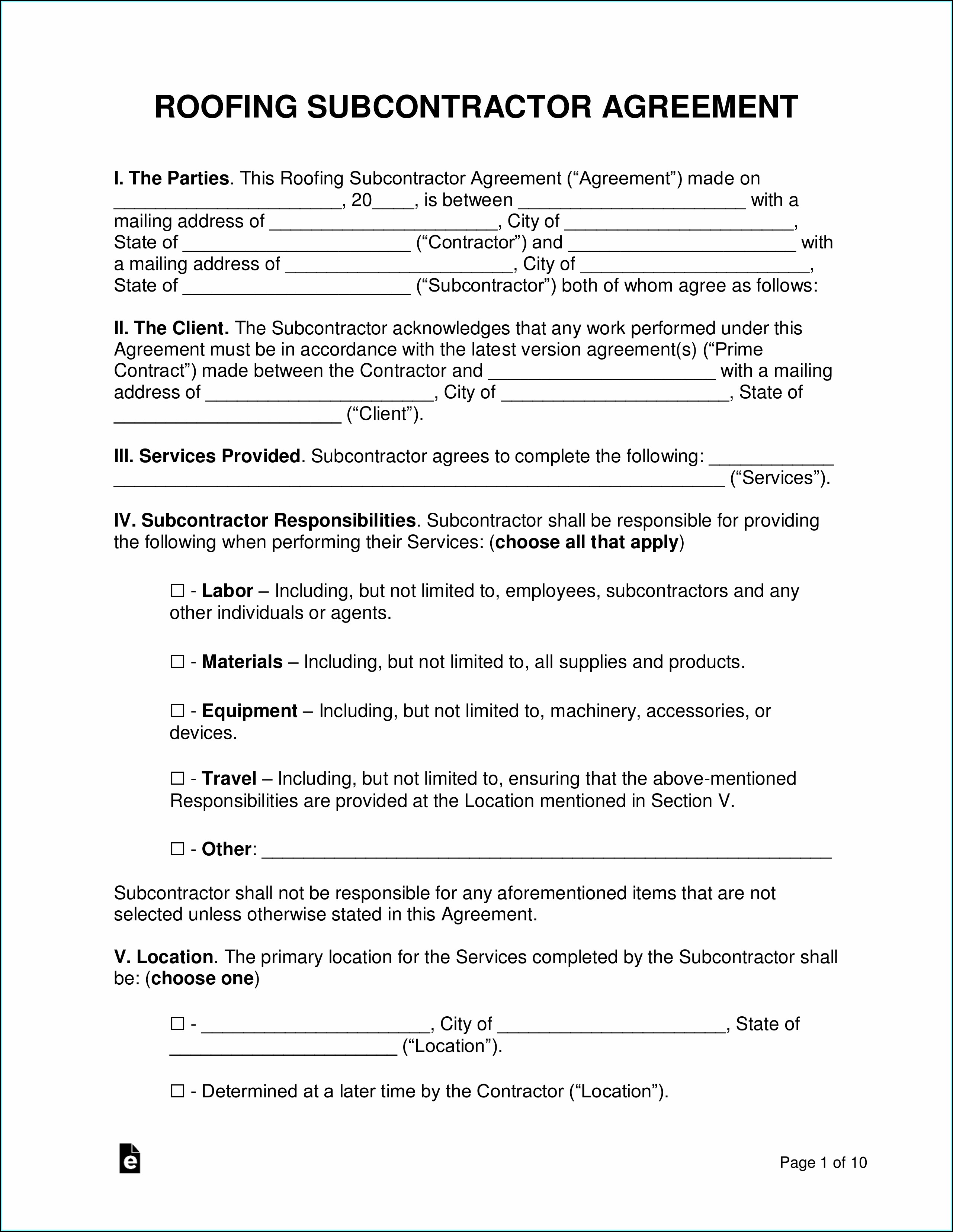 Simple Roofing Contract Template