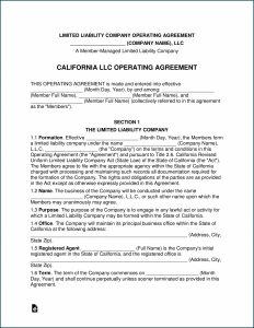 Single Member Llc Operating Agreement Template California
