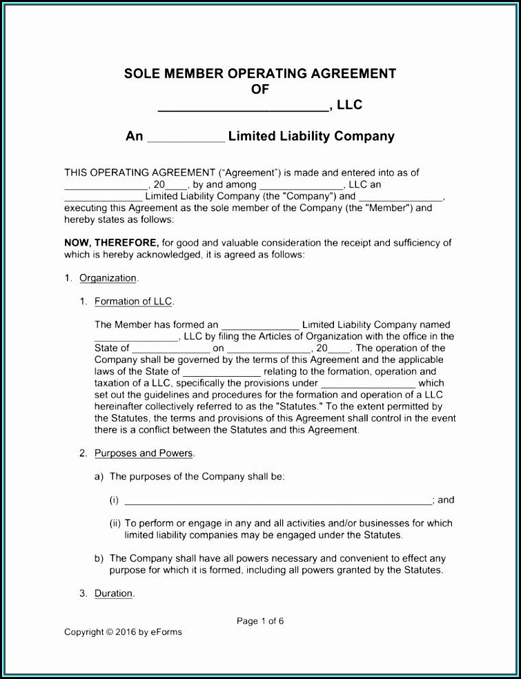 Single Member Llc Operating Agreement Template Free