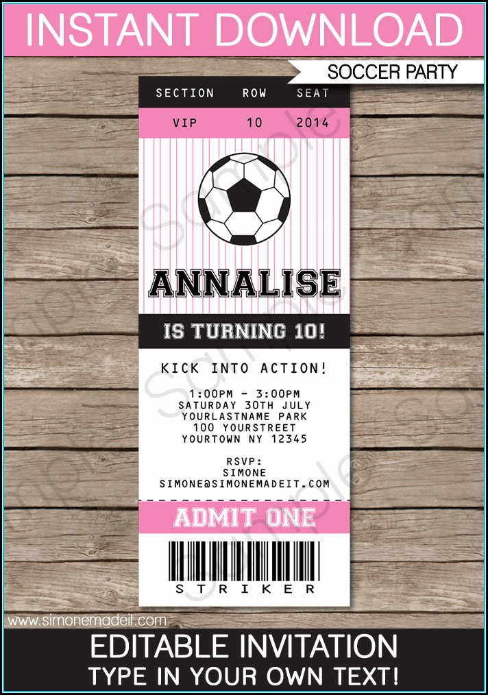 Soccer Ticket Invitation Template Free