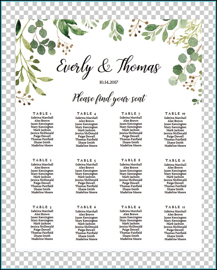 Table Seating Plan Template Free Download