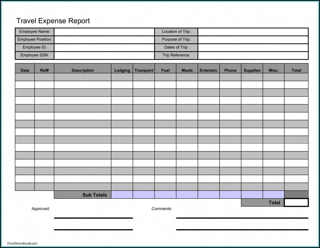 Travel Expense Report Form Excel