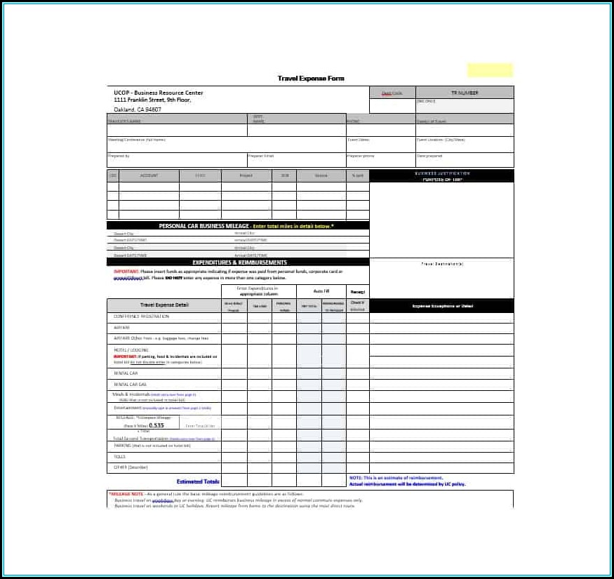 Travel Expense Report Template Excel