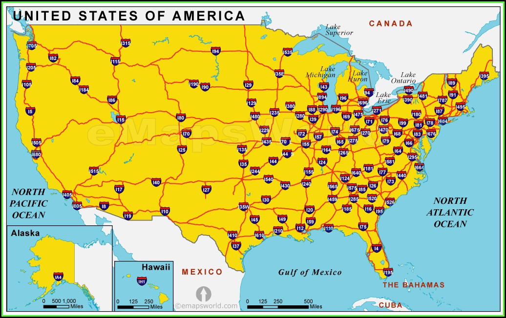 Us Map With Interstates And Highways