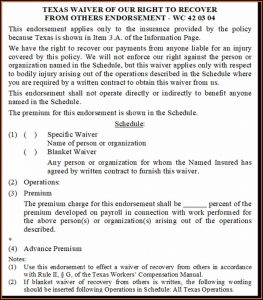 Waiver Of Subrogation Endorsement For Workers Comp