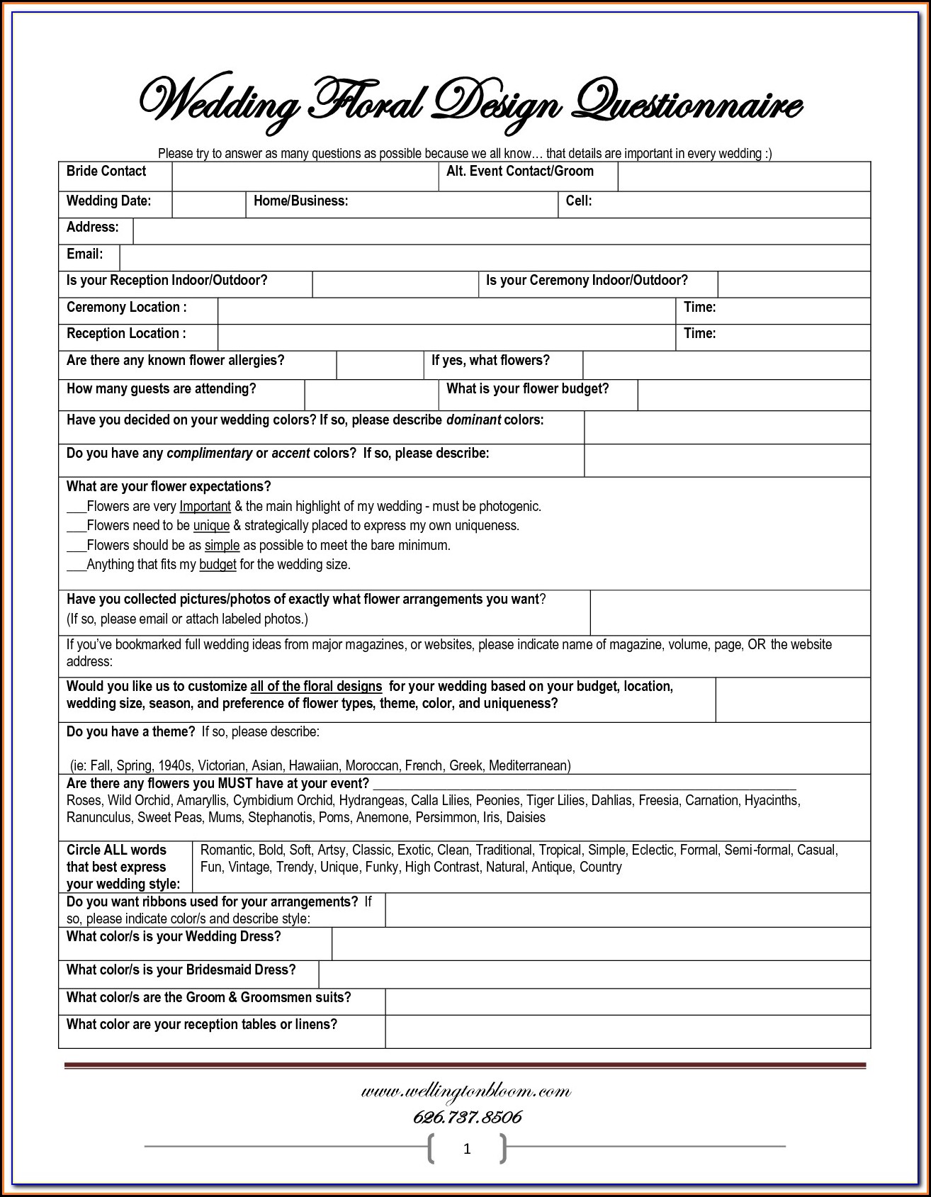 Wedding Planner Consultation Form