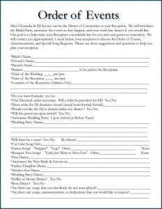 Wedding Reception Itinerary Template Free
