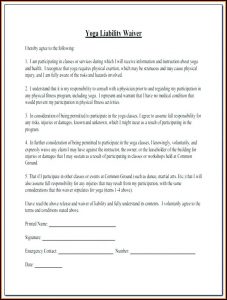 Yoga Waiver Form Template Canada