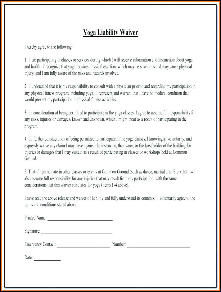 Yoga Waiver Form Template Canada