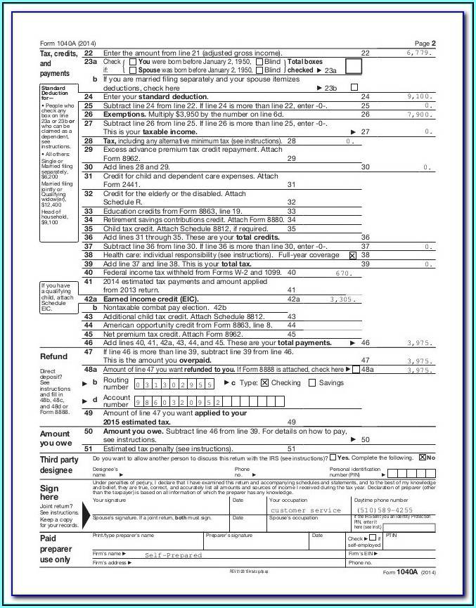 2013 Tax Form 1040a