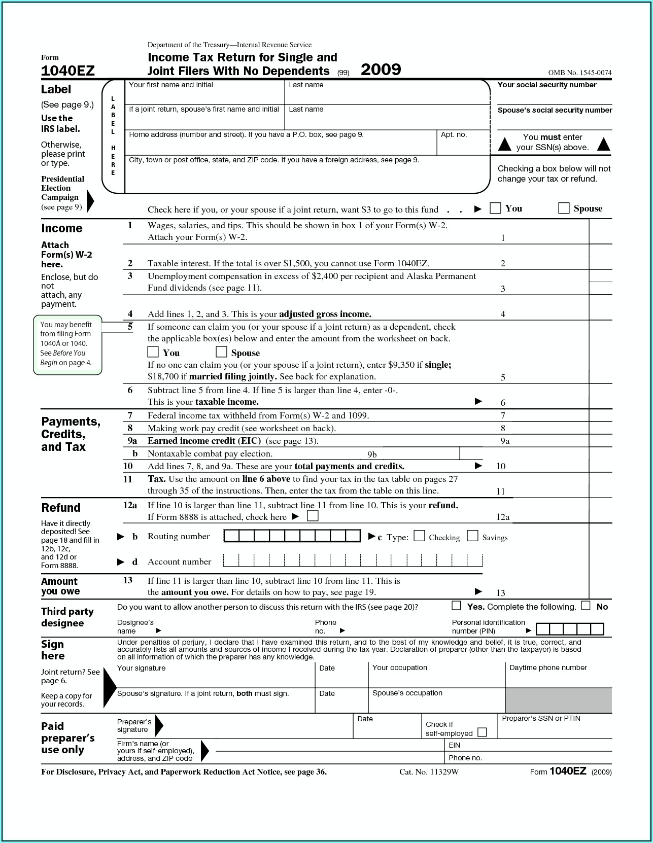2014 Federal Income Tax Form 1040ez Instructions