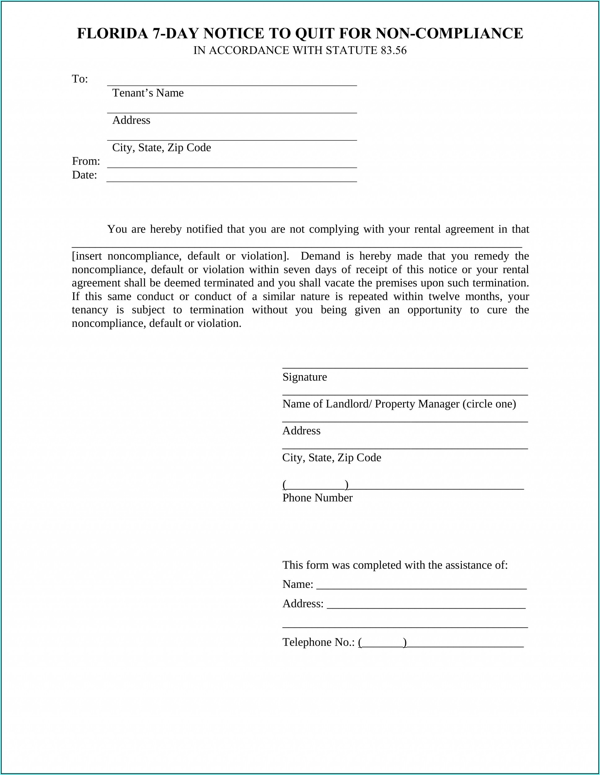 7 Day Eviction Notice Florida Form