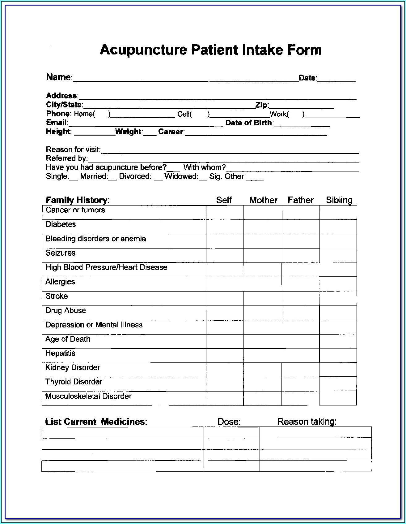 Acupuncture Intake Form Template