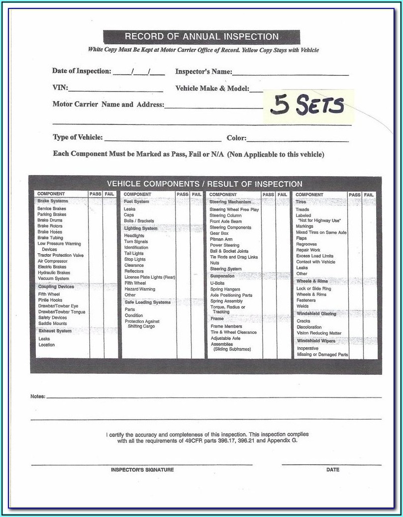 Annual Inspection Forms And Stickers