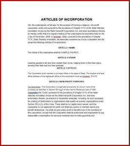 Articles Of Incorporation Florida Non Profit Template
