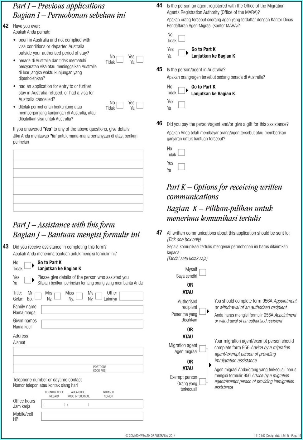 Australia Visa Form 1419 Download