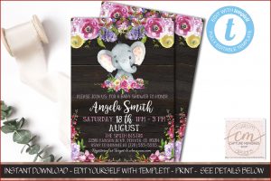 Baby Shower Elephant Template Girl