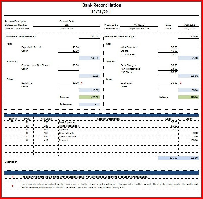 Bank Reconciliation Template Excel Free