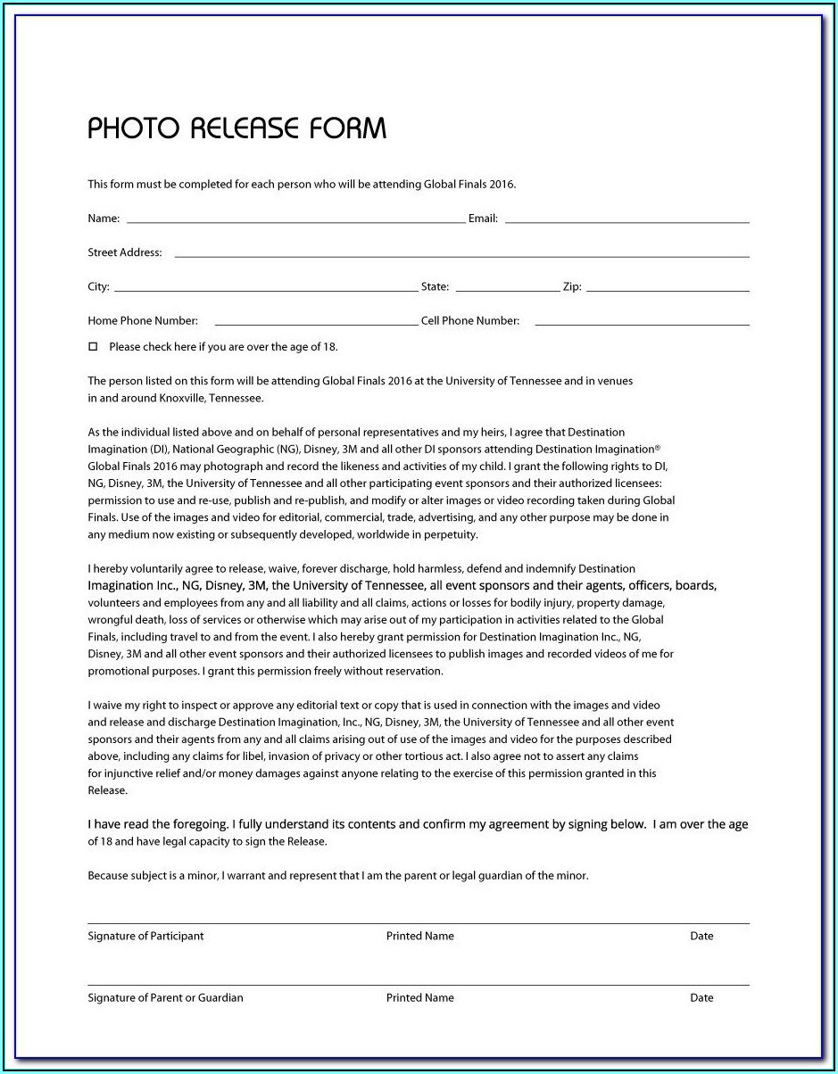 Basic Photography Release Form
