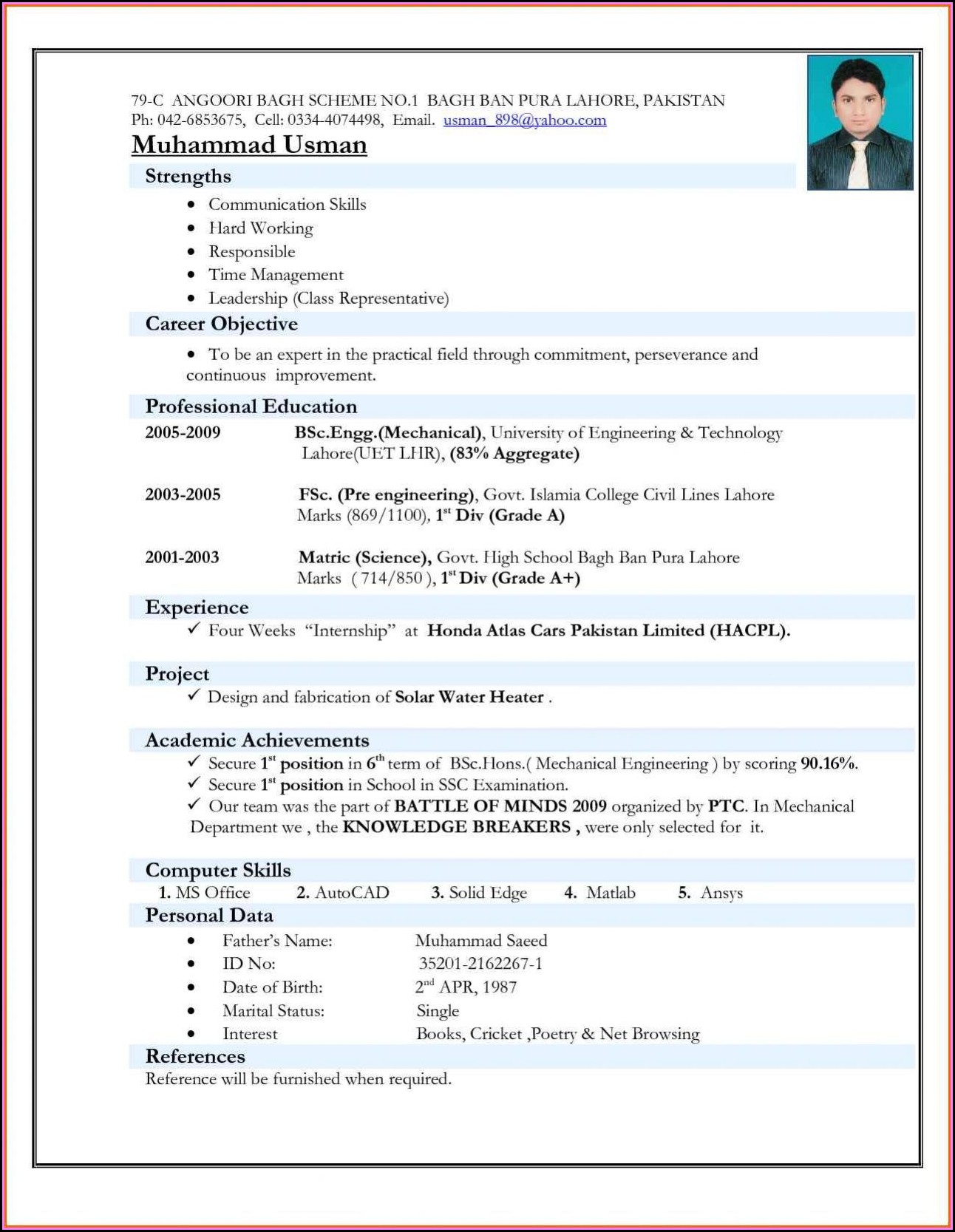 Best Resume Format Free Download For Fresher