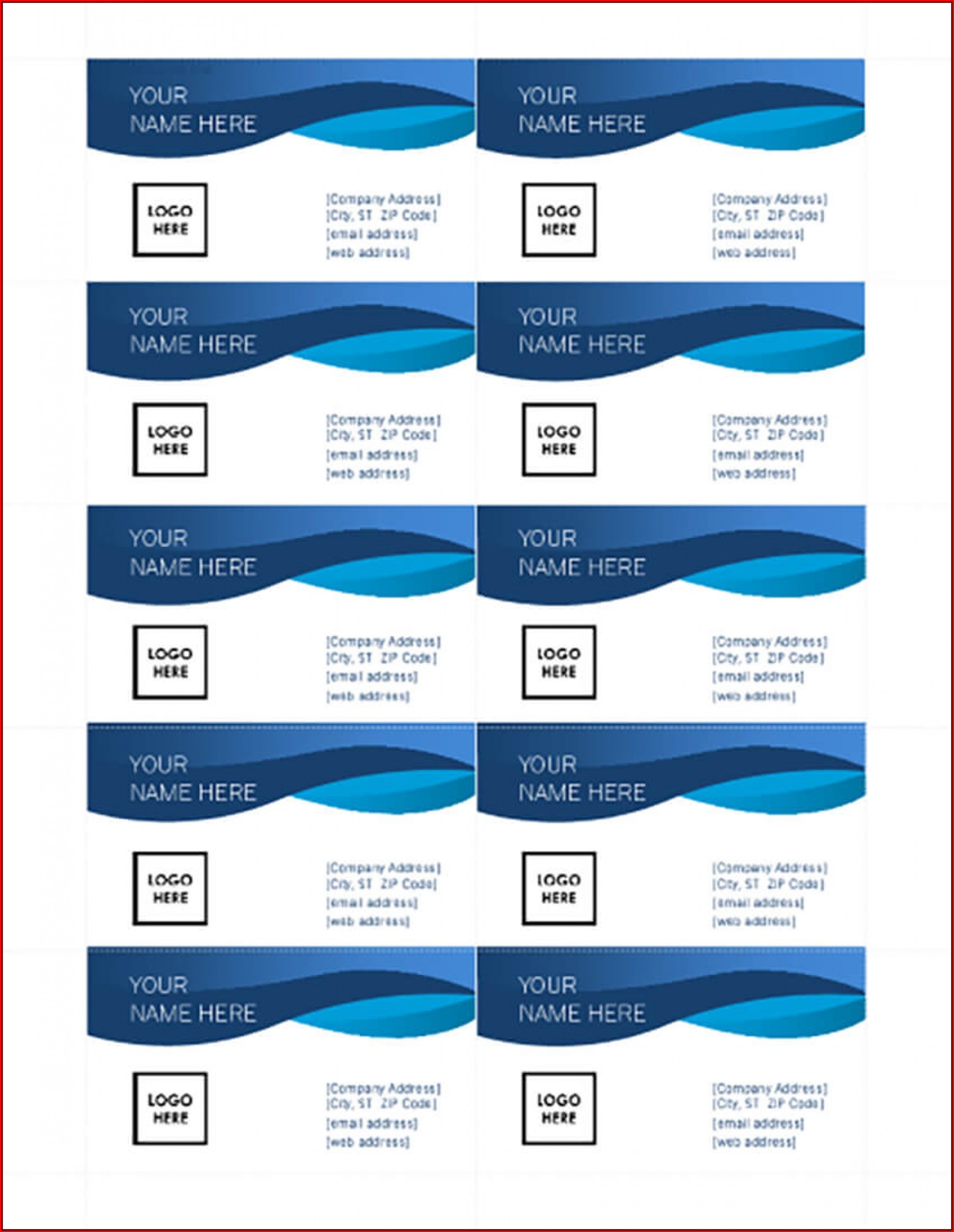 Blank Business Card Template Microsoft Word 2010