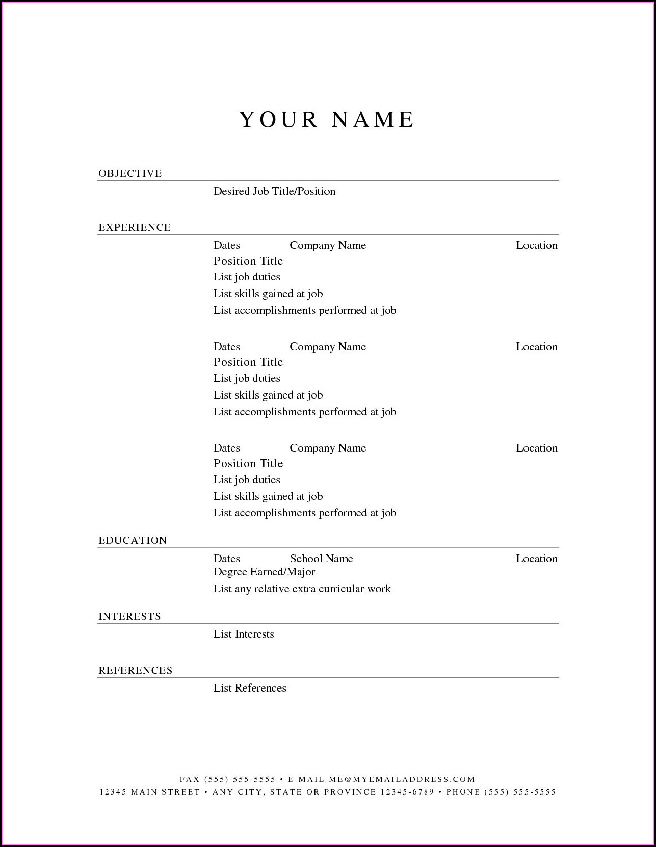 Blank Downloadable Resume Templates