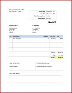 Blank Invoice Template Word Australia