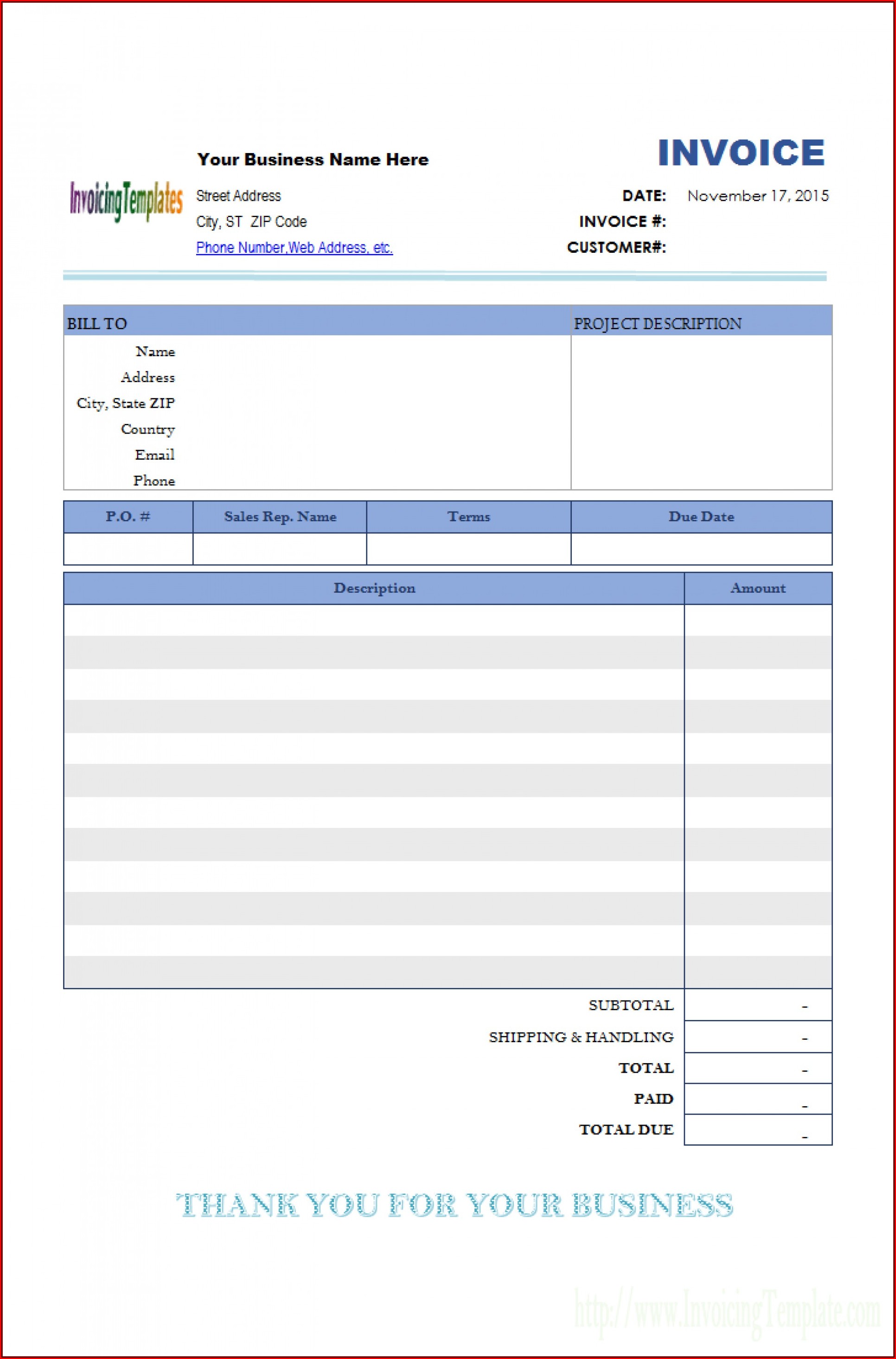Blank Invoice Template Word India