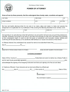 Blank Power Of Attorney Form Ohio