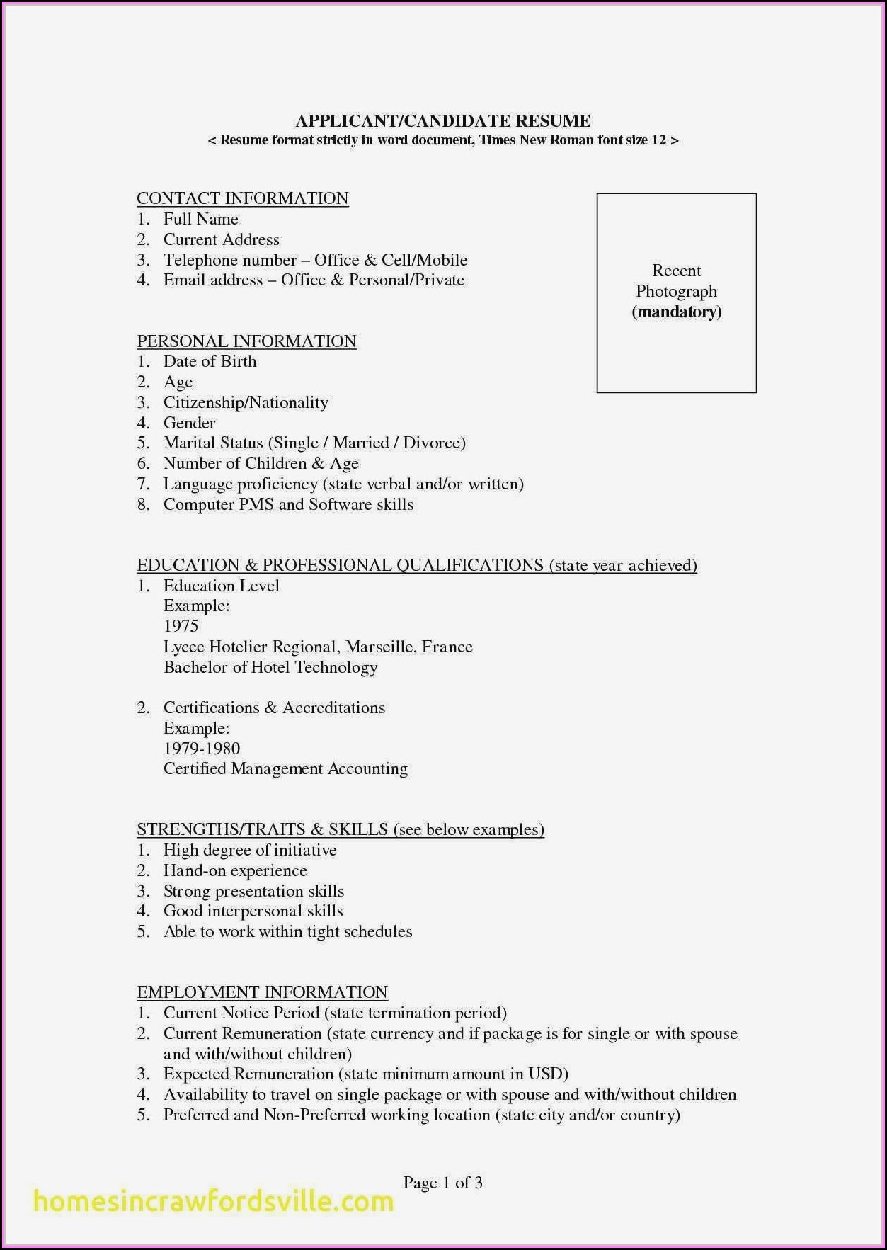 Blank Resume Fill Up Form