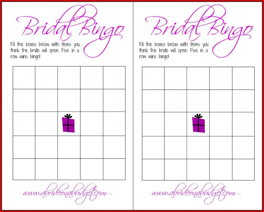 Bridal Shower Bingo Template Free Printable