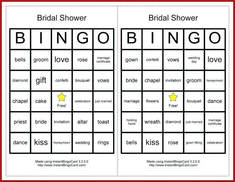 Bridal Shower Bingo Template Microsoft Word