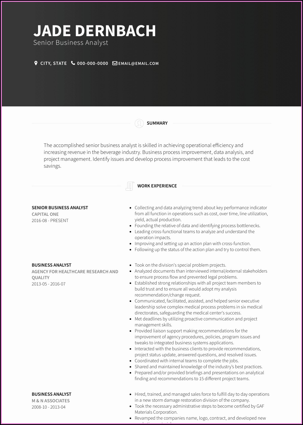 Business Analyst Resume Template Word
