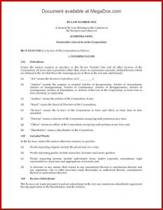 Bylaws For Non Profit Organization Template Canada