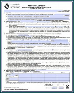 California Association Of Realtors Application To Rent Form
