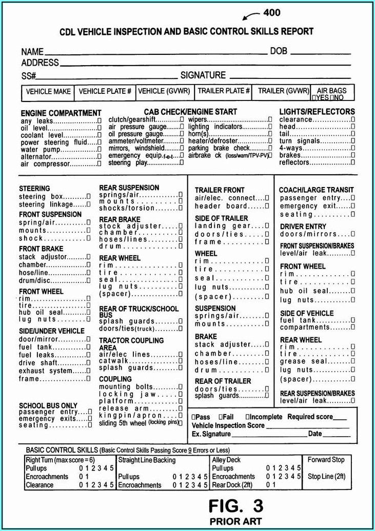 Class B Cdl Pre Trip Inspection Checklist Form