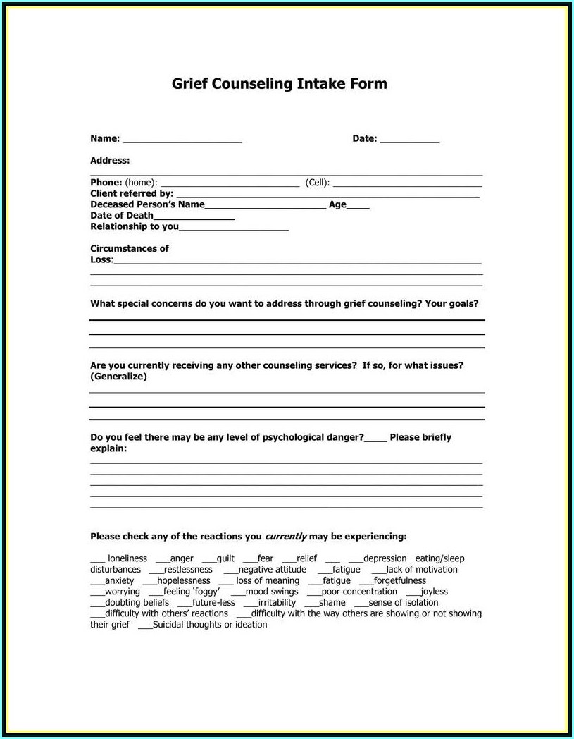 Client Intake Form Counselling Template