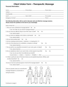Client Intake Form Massage Therapy