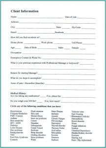 Client Intake Form Massage Therapy Template