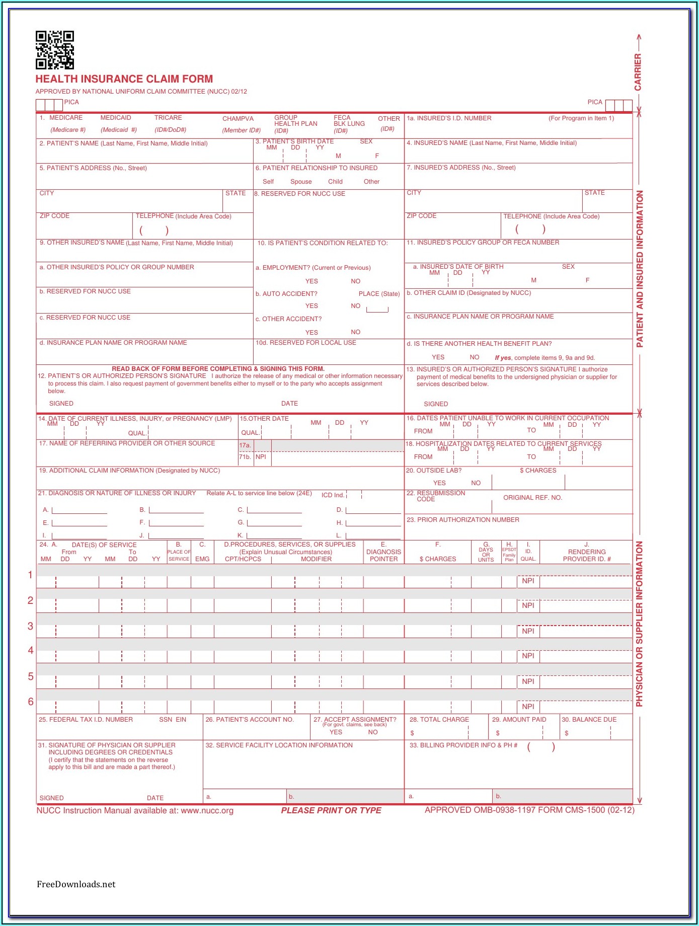 Cms 1500 Form Fillable Free 2018