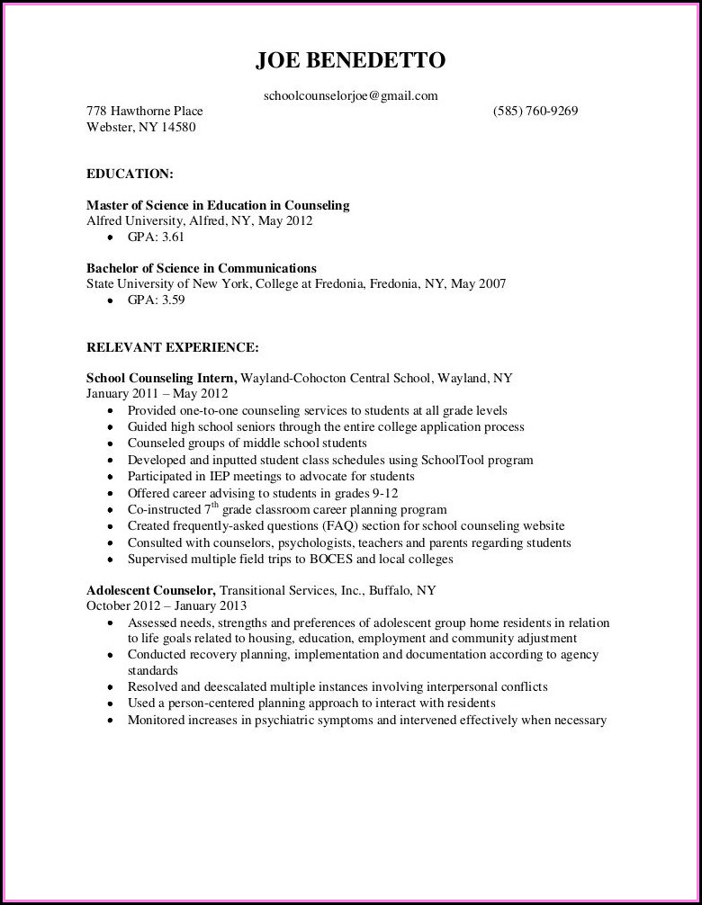 College Admission Counselor Objective Resume