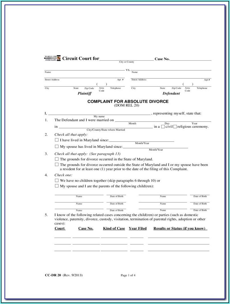 Complaint For Divorce Form Pa