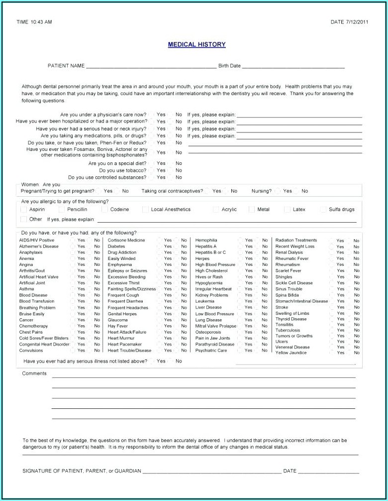 Dental Office Forms Templates