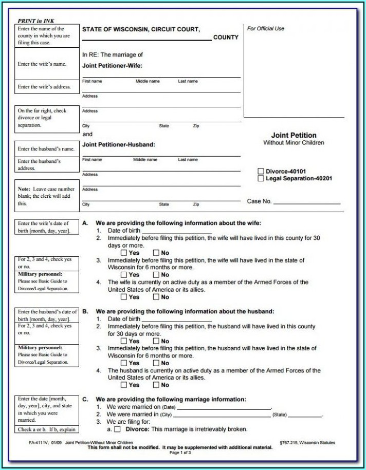 Divorce In Wisconsin Forms