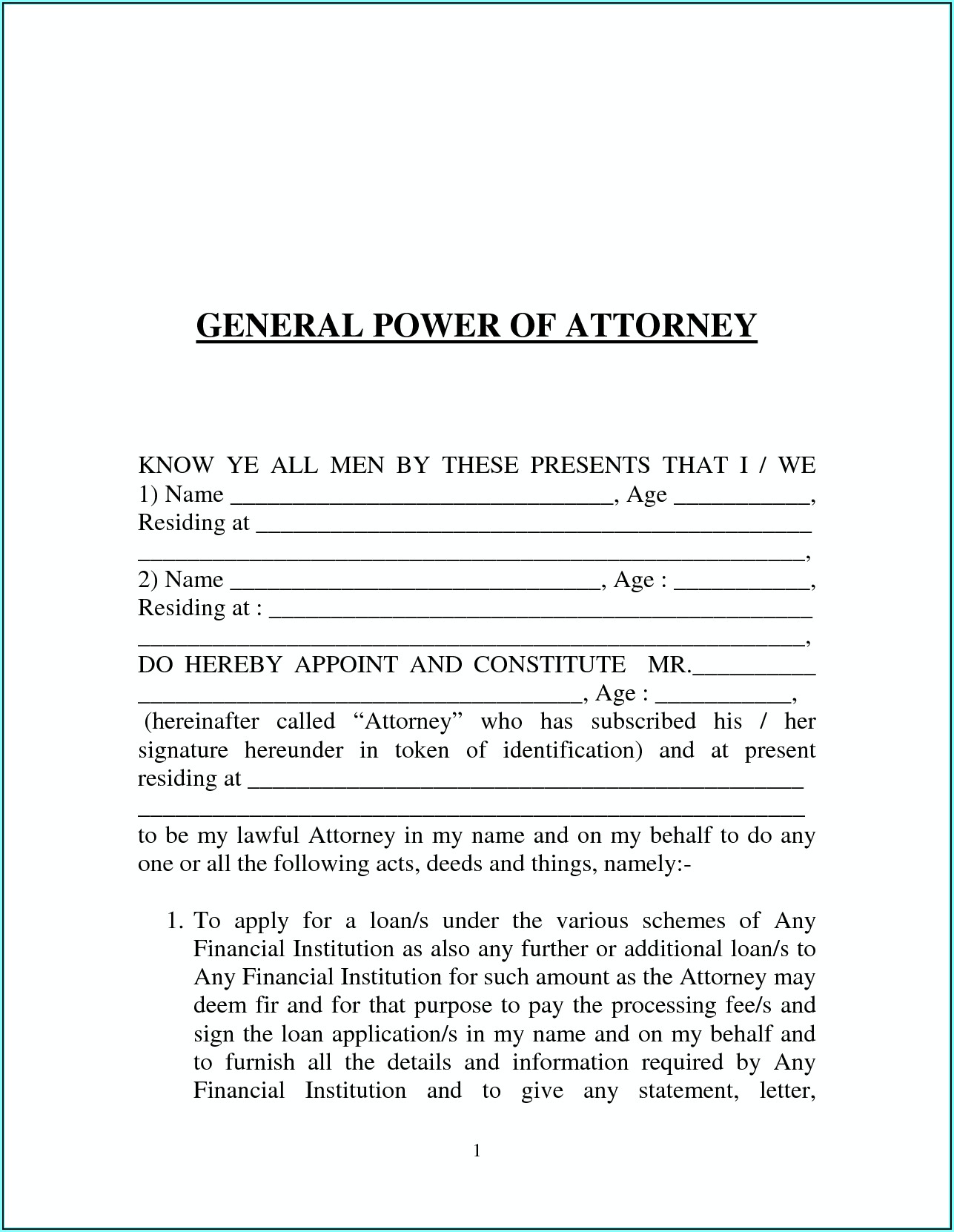 Durable Power Of Attorney Template Texas